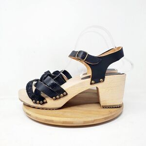 Bosabo Clog Womens 41 Madeline 236 Black Glitter Leather Wood Sandal Buckle Shoe